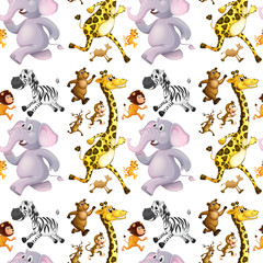 Wall Mural - Seamless background with many animals running