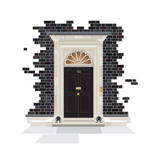 The Exterior Of Number 10 Downing Street. The Official Public Residence Of The UK Prime Minister Since 1735. EPS10 Vector Format