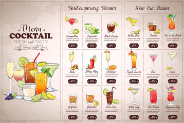 front drawing horisontal cocktail menu