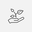 plant in a hand line icon, outline vector logo illustration, linear pictogram isolated on black
