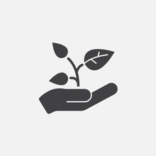 Plant In A Hand Icon Vector, Solid Logo Illustration, Pictogram Isolated On Black
