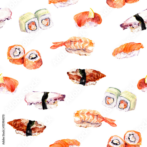 Obraz na płótnie canvas Sushi, powtórzyć wzór bez szwu żywności. 