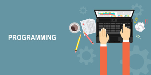 Programming and coding, website development, web design. Flat vector illustration
