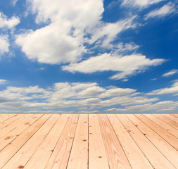 Wall Mural - Sky clouds with wood floor