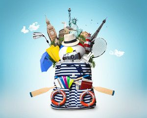 Wall Mural - striped sea bag with oars and plane tickets