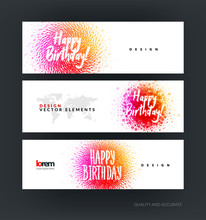 Set Of Modern Horizontal Website Banners With Red Happy Birthday