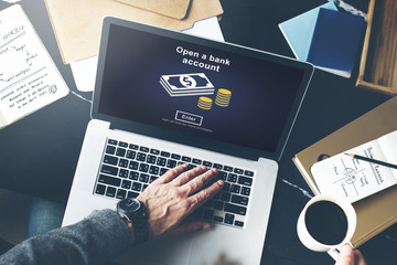 Poster - open a bank account banking savings financial concept