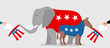Democratic donkey and republican elephant hold sam hats in which voters put election bulletins