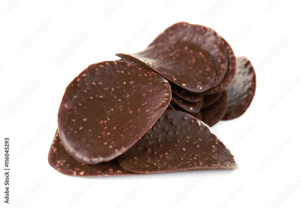 Chocolate chips on white background