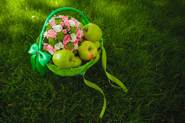 Wall Mural - Close view of beautiful wedding bouquet with green apple