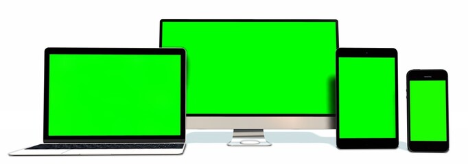 Wall Mural - realistic Monitor laptop tablet and phone set with green screen