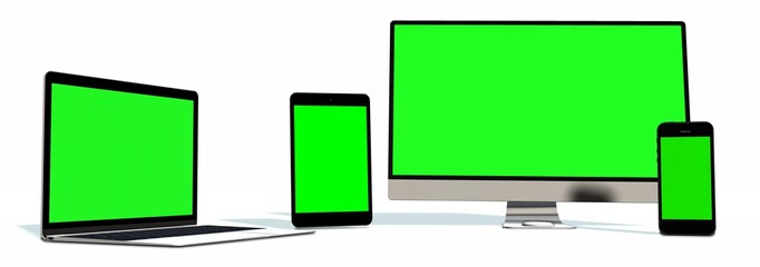 Wall Mural - realistic Monitor laptop tablet and phone set with green screen