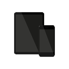 Wall Mural - set of tablet and phone with dark screens on a white background