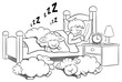 Schafe schlafen auf dem Bett eines schlafenden Mannes ein 