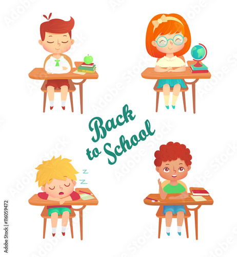 Back To School Children Vector Set On White Background Cute
