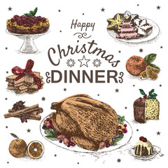 Vector colorful illustration with Christmas dinner menu