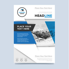 Wall Mural - Brochure cover presentation design template vector. Blue annual report abstract flat background. Leaflet layout. Corporate document. Business booklet concept.