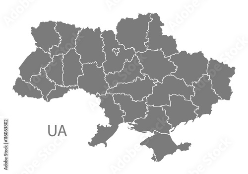 Cuadros en Lienzo Ukraine Map with regions grey