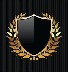 Wall Mural - gold and black shield with gold laurels