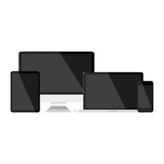 Wall Mural - set with dark screens computer notebook tablet and phone on a white background