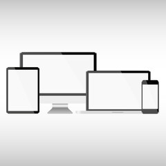 Wall Mural - set with light displays computer notebook tablet and phone