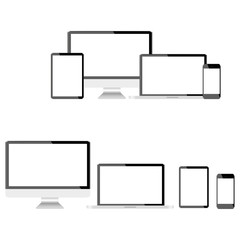 Wall Mural - set with light displays computer notebook tablet and phone