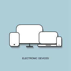Wall Mural - set with light displays computer notebook tablet and phone on a light blue background