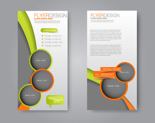Wall Mural - Vector flyer and leaflet design. Set of two side brochure templates. Green and orange color.