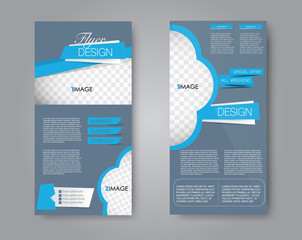 Wall Mural - Vector flyer and leaflet design. Set of two side brochure templates. Blue color.