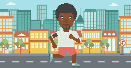 Wall Mural - Man running with earphones and smartphone.