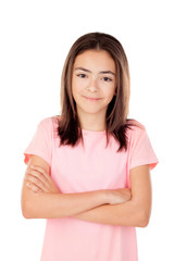 Wall Mural - Pretty preteenager girl with pink t-shirt