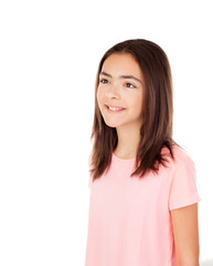 Wall Mural - Pensive pretty preteenager girl with pink t-shirt