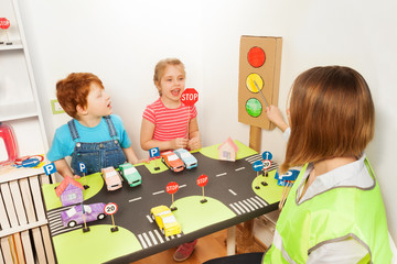 happy preschool kids at the road safety lesson