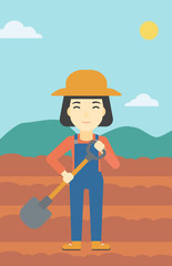 Canvas Print - Female farmer with shovel vector illustration.