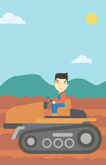 Sticker - Farmer driving tractor vector illustration.