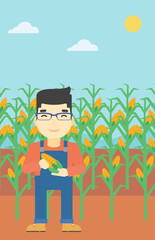 Canvas Print - Farmer holding corn vector illustration.