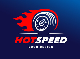 Wall Mural - Wheel logo. Fast speed with a fiery trail