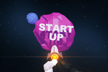 Canvas Print - rocket going towards planet startup