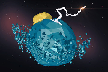 Wall Mural - spaceship launching from blue planet