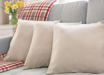 Wall Mural - Stylish pillows on grey couch