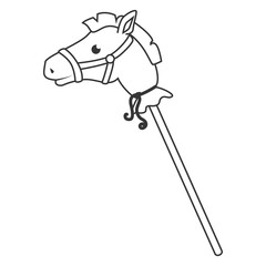 Poster - Wooden stick horse toy ,black and white isolated flat icon