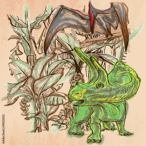 Fototapeta dla dzieci Świat dinozaurów - rysunek