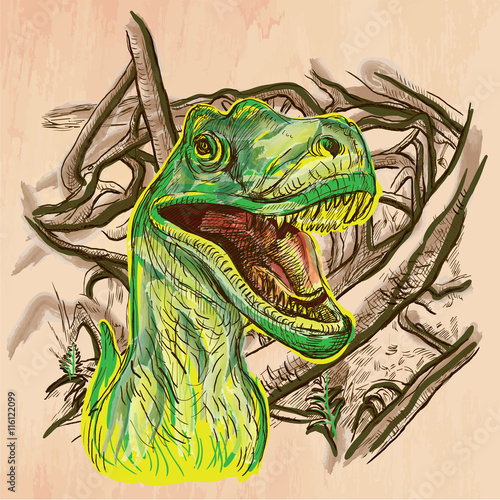 Naklejka ścienna Dinozaury, życie prehistoryczne - rysunek