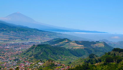  Beautiful view on a valley and mount Teide from Anaga mountain range in Tenerife,Canary Islands,Spain.