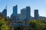 Fototapeta Miasto - Fingers wharf with Sydney downtown skyline skyscrapers on sunny day