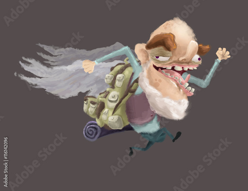 Fotomural Old man, Funny, Character, Cartoon, Grandfather, Tourist