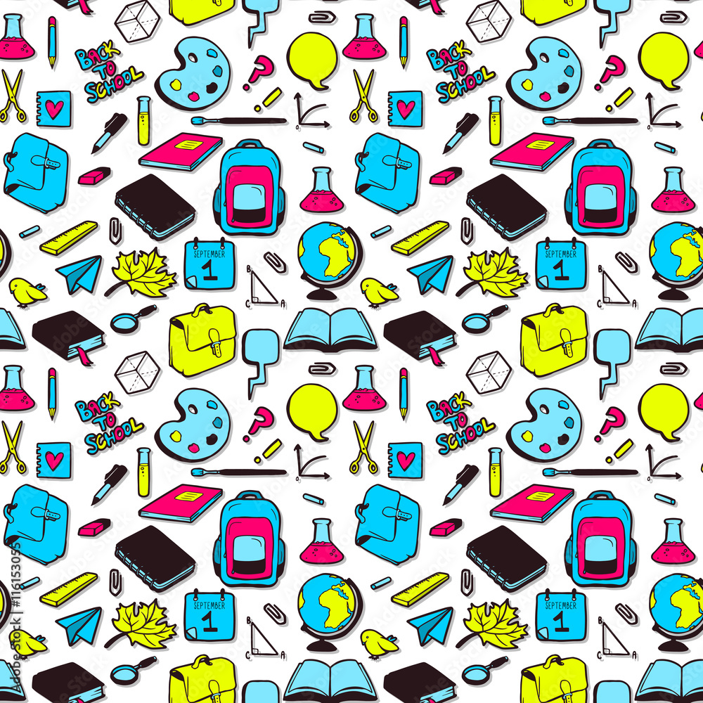 Seamless pattern with various elements for school. Vector seamless ...