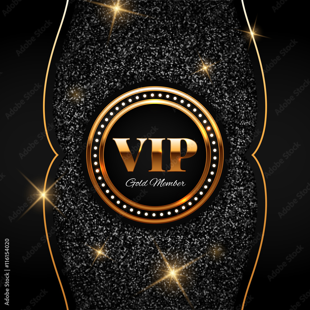 Gold VIP vector illustration on shiny glitter background Stock Vector ...