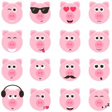 Pig Smiley Faces Set