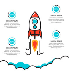 Wall Mural - flat thin line illustration concept of business project startup infographic with rocket. template fo